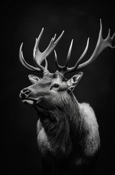 fotografia de est&uacute;dio de retrato de alce em preto e branco