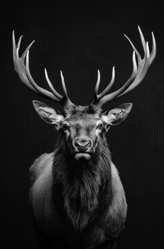 fotografia de est&uacute;dio de retrato de alce em preto e branco