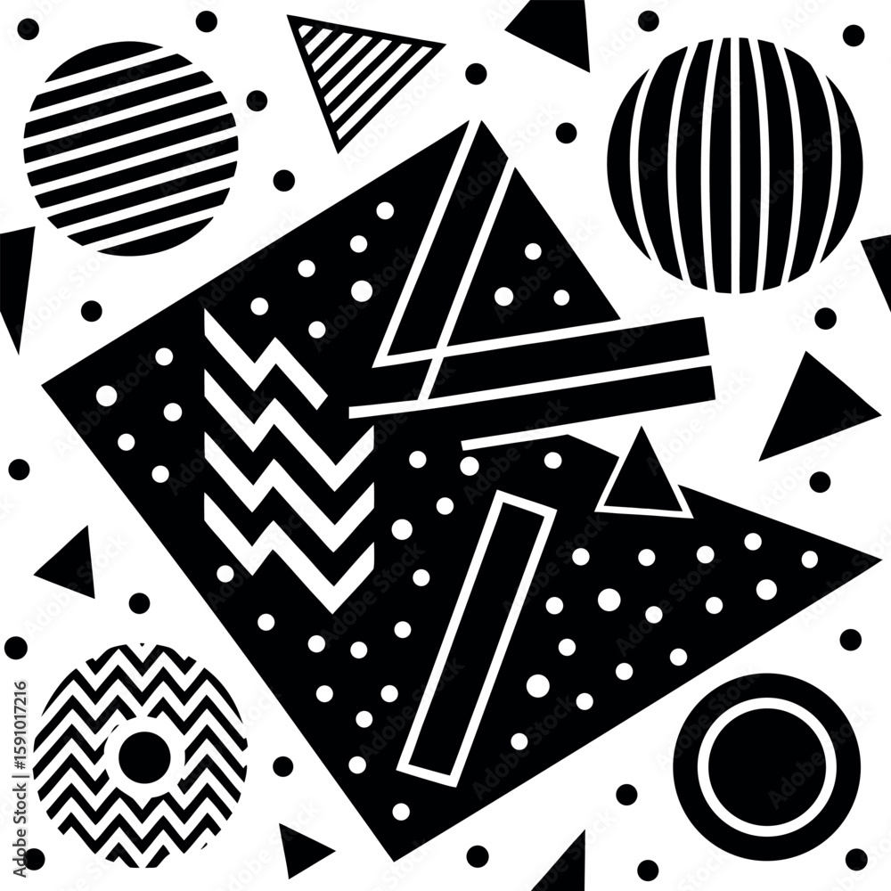Poster retro memphis style geometric pattern background with vibrant colors