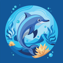 Fototapeta premium Graceful dolphin swimming underwater with subtle submarine element