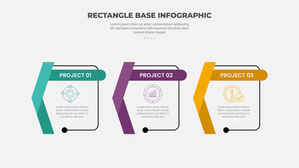 rectangle shape infographic outline style with 3 point template with outline box and ribbon flip badge for slide presentation