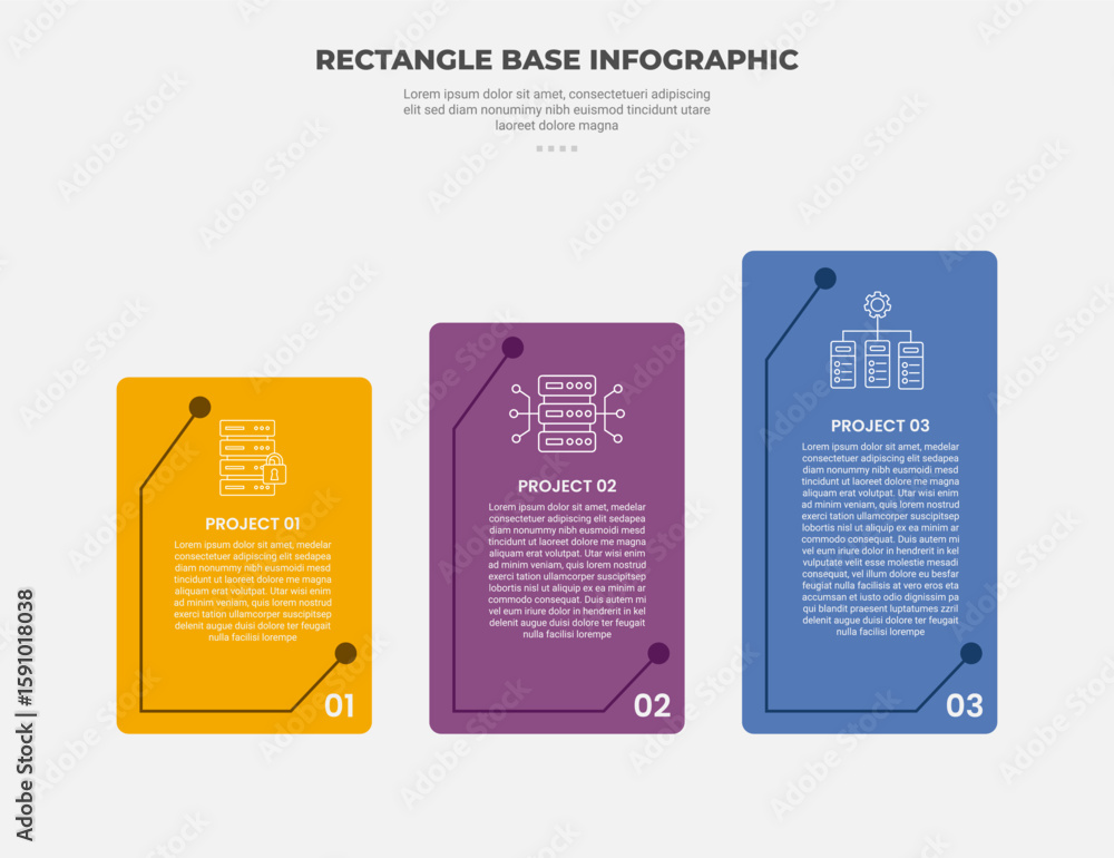 Aufkleber rectangle shape infographic outline style with 3 point template with vertical box with gradually inc