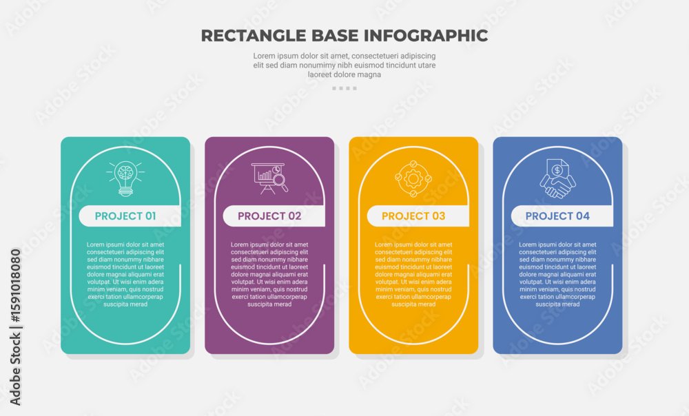 Aufkleber rectangle shape infographic outline style with 4 point template with round box with capsule line ins