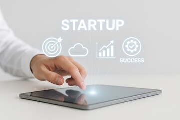 Digital startup success visualization with business growth icons technology