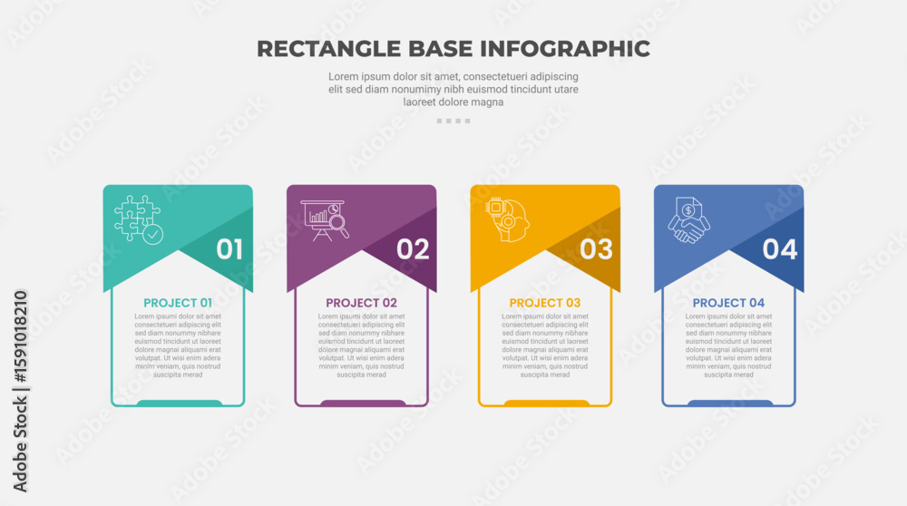 Aufkleber rectangle shape infographic outline style with 4 point template with creative box with flipping ribb
