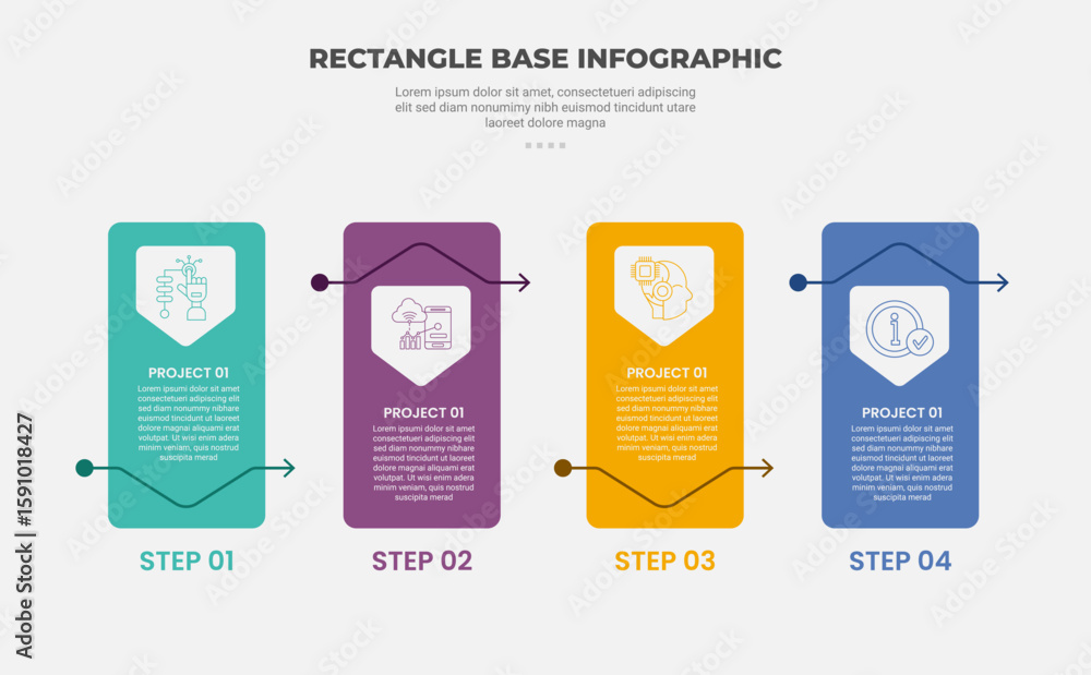 Aufkleber rectangle shape infographic outline style with 4 point template with vertical box and arrow line up 