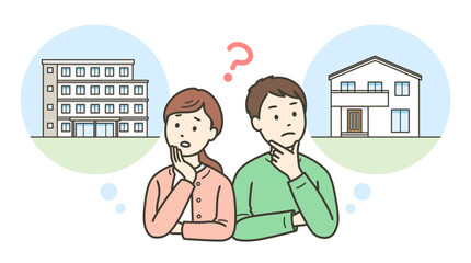 マイホームはマンション購入か一戸建て購入かで悩む若い夫婦
