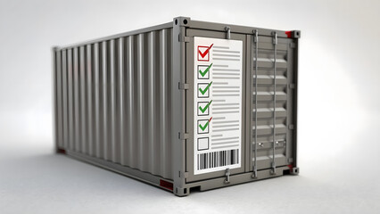 3D style icon of shipping container with checklist and barcode