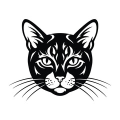Obraz premium A mysterious black cat head illustration, isolated on a white background, with piercing eyes and delicate whiskers