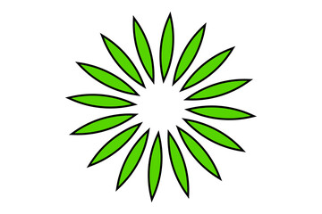 Green petal-shaped radial abstract floral design for stickers, overlays, and decor