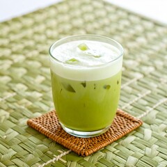 Iced Matcha Latte with a Frothy Topping