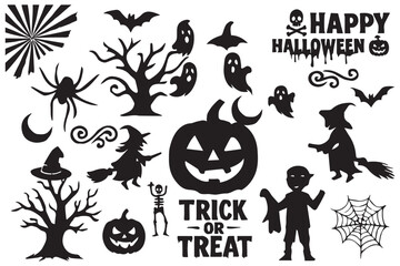 halloween ghost silhouette bundle, halloween ghost black vector bundle, set of halloween icons. Collection set of halloween icons. Halloween silhouette elements vector. silhouettes of Halloweens eps10