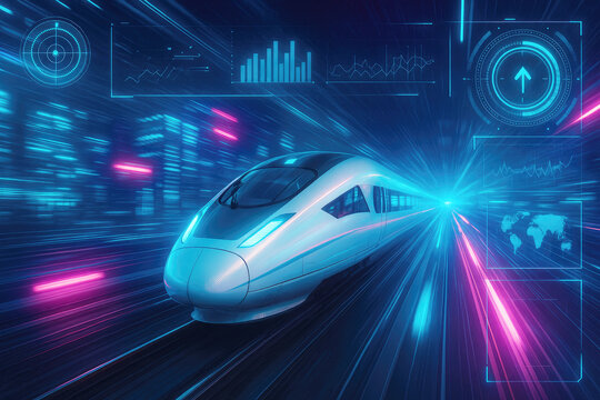 Futuristic high speed train with digital interface technology transportation