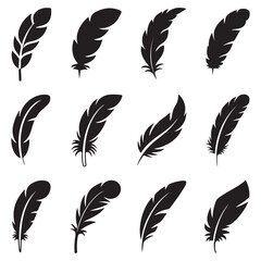 Black Feather Silhouettes Collection | Feather Vector Icons Set