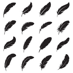 Black Feather Silhouettes Collection | Feather Vector Icons Set