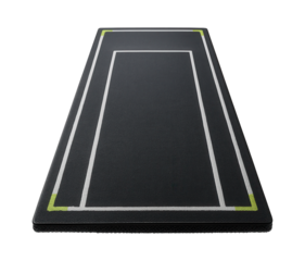 Rectangular carpeted area with boundary lines for indoor bowling