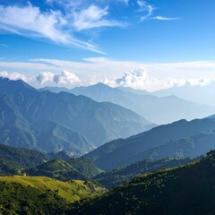 Naklejka premium Beautiful layered mountains under a blue sky