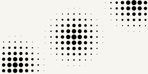 Set of halftone dots gradient pattern texture isolated on white background. Straight dotted spots using halftone circle dot raster texture. Vector blot half tone collection.