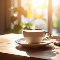 Obraz premium Coffee Cup in a Bright and Sunny Setting