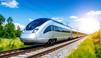 Fototapeta premium Modern high-speed train on sunny track