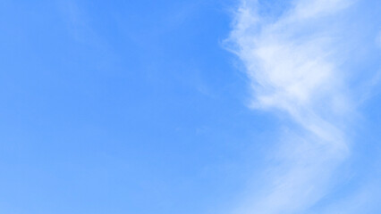 Obraz premium The blue morning sky is decorated with soft and calming white clouds. Blue sky with clouds. Soft white clouds float in the clear blue sky. Clear blue sky, bright spring, wallpaper landscape.