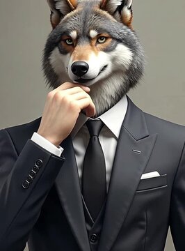 jackal charismatic nice elegant fashion tie coyote shooted attitude wolf human animal dressed portrait suit anthropomorphic wolf animal suit portrait leader gangster confident elegant dressed