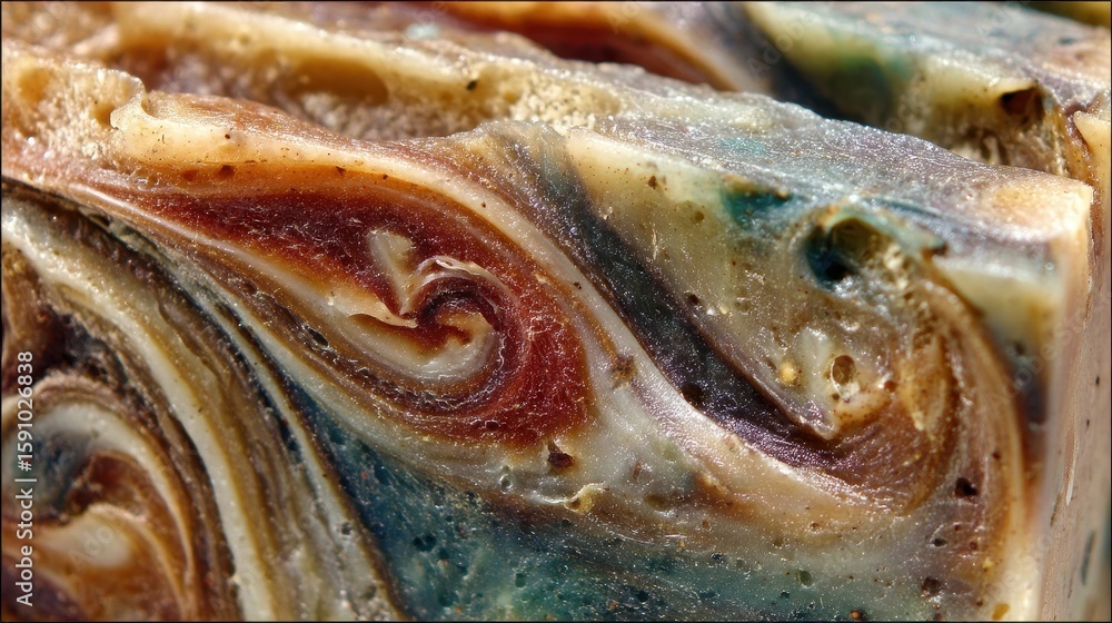 Poster close-up view of swirls and patterns in handmade soap.