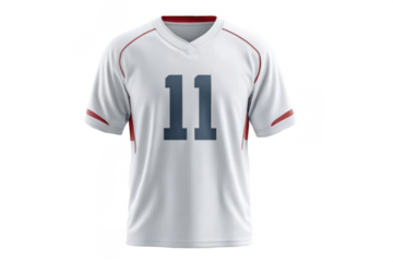 White sports jersey with the number 11 printed on the front, featuring short sleeves, red accents, and a v-neck collar.