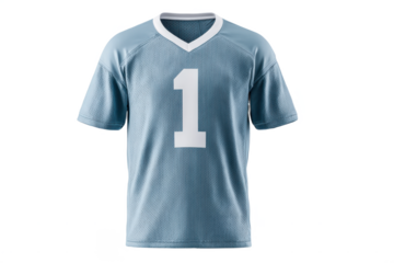 Light blue sports jersey with a white number 1 on the front, featuring short sleeves and a V-neck design.