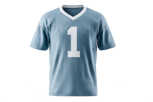 Light blue sports jersey with a white number 1 on the front, featuring short sleeves and a V-neck design.