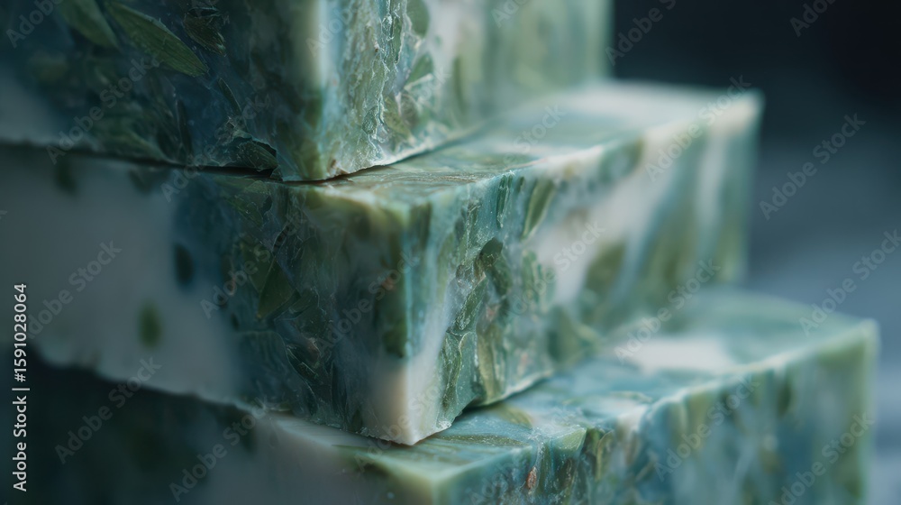 Poster close-up view of stacked handmade soap bars.