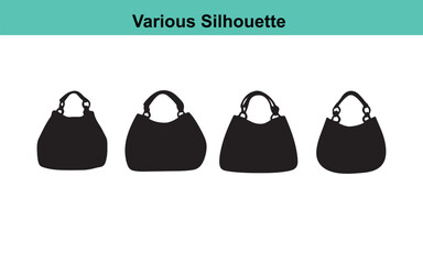 Various Silhouette Handbag Designs: Black Vector Illustration of Stylish Women's Purses with Handles for Fashion Design Projects