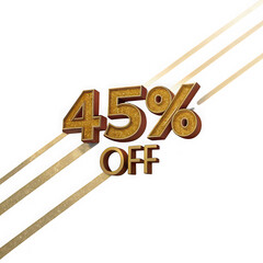 Golden 45 percent off sale discount offer isolated on transparent background
