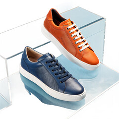 Stylish Leather Sneakers: Men's Fashion Footwear Collection Isolated On Transparent Background