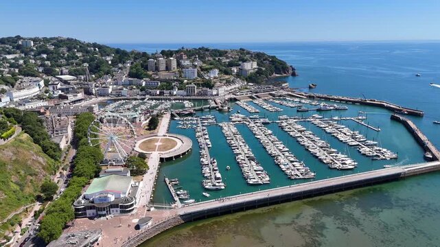 Aerial view of Torquay Marina in Torquay town on the English Channel in Devon, south west England