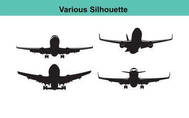 Airplane Silhouette Vector Set: Aviation Graphics, Commercial Aircraft Designs, Jet Plane Illustrations, Transportation Clipart, Flight Icons