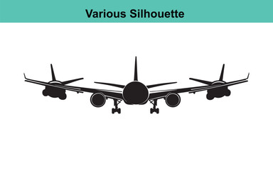 Airplane Silhouette Vector Illustration: Commercial Jet Plane Graphic, Aviation Design Element, Transportation Icon, Aircraft Clipart, Black and White Art