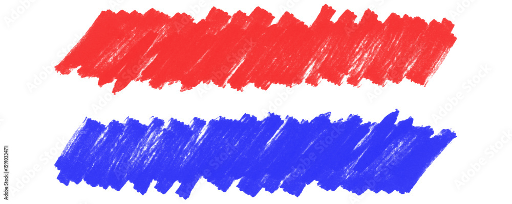 Poster red and blue sketch stroke elements with pencil and marker grunge texture for underlines on a transp