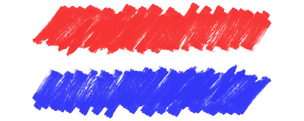 Red and Blue Sketch Stroke Elements With Pencil and Marker Grunge Texture for Underlines on a...