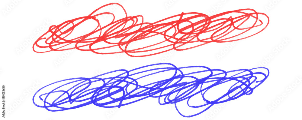 Fototapete red and blue grunge lines with scribble and hatch style marker and pencil design elements on a trans