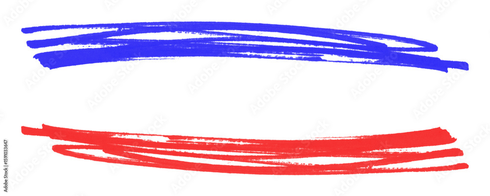 Aufkleber set of red and blue sketch strokes for emphasizing titles with marker and pencil line texture on a t