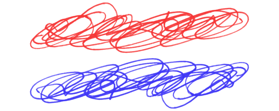 Red and Blue Grunge Lines With Scribble and Hatch Style Marker and Pencil Design Elements on a Transparent or White Background