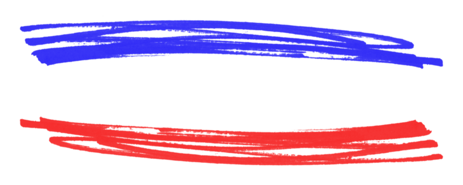 Set of Red and Blue Sketch Strokes for Emphasizing Titles With Marker and Pencil Line Texture on a Transparent or White Background