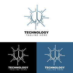 Lv initial monogram for technology logo with circle style design