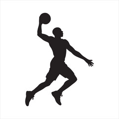Naklejka premium Basketball Player Silhouette Vector Illustration. Basketball Dunk Silhouette in Action Player Dribbling the Ball Vector Design