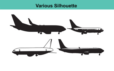 Airplane Silhouette Vector Graphics: Commercial Aircraft Illustrations for Design Projects, Aviation Clip Art, Jet Plane Outlines