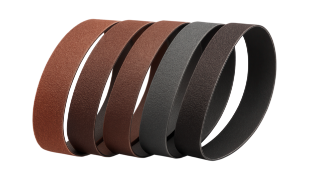 Variable grit sanding belt set for use with a portable belt sander in a home garage.