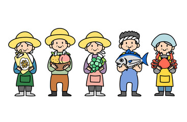 農家・漁師さんのベクターイラストセット