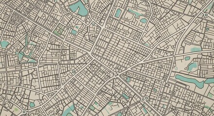Vintage Style City Map Detailed Urban Plan with Parks and Waterways