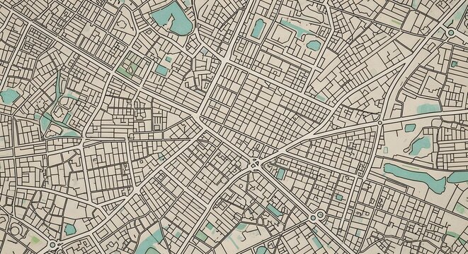 Vintage Style City Map Detailed Urban Plan with Parks and Waterways